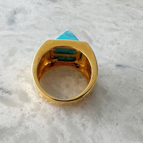Eddie Borgo Pyramid Ring Size 7 Gold Tone Turquoise Howlite Statement Modern - Picture 3 of 6